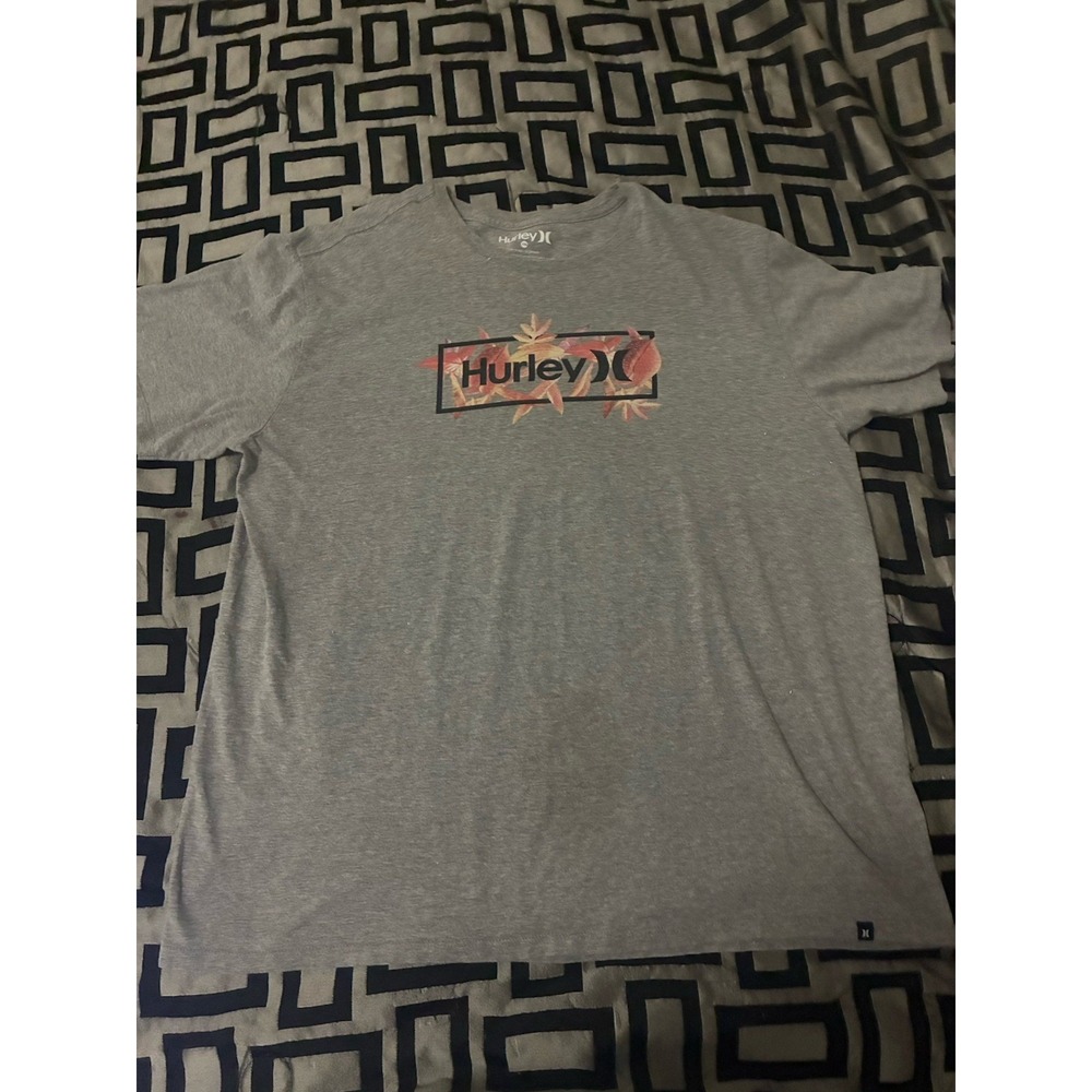 Hurley T Shirt Mens XXL Gray Graphic Floral Box Logo Short Sleeve Surf Beach